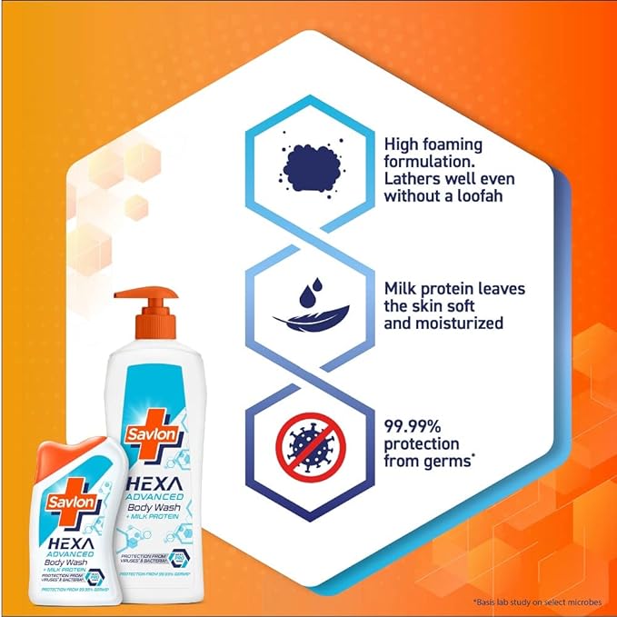 Savlon Hexa Advanced Body Wash with Milk Protein, Shower Gel for Moisturized Skin - 215 ml Savlon Hexa Advanced Body Wash with Milk Protein, Shower Gel for Moisturized Skin - 215 ml